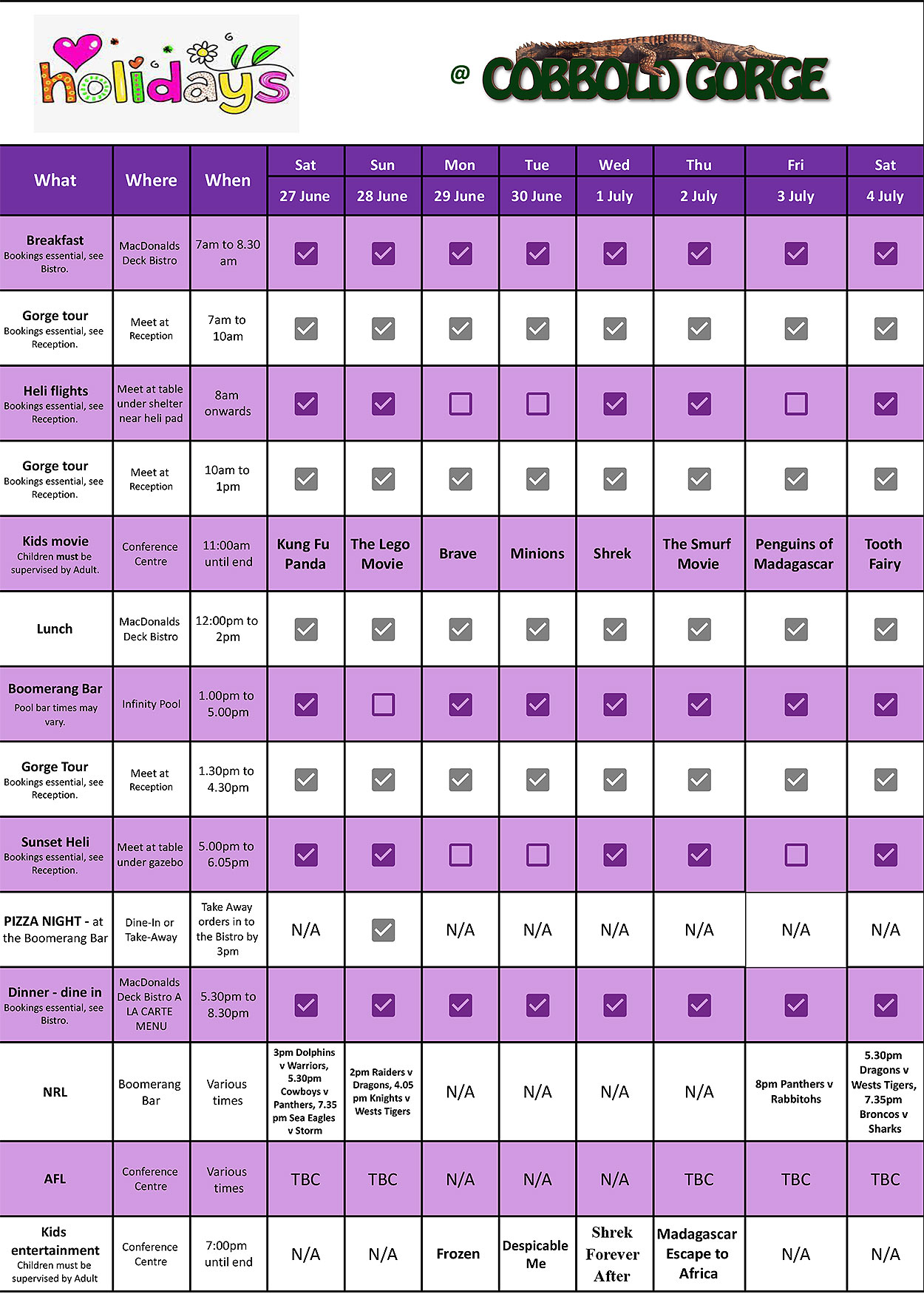 June / July 2026 School Holidays Week 1