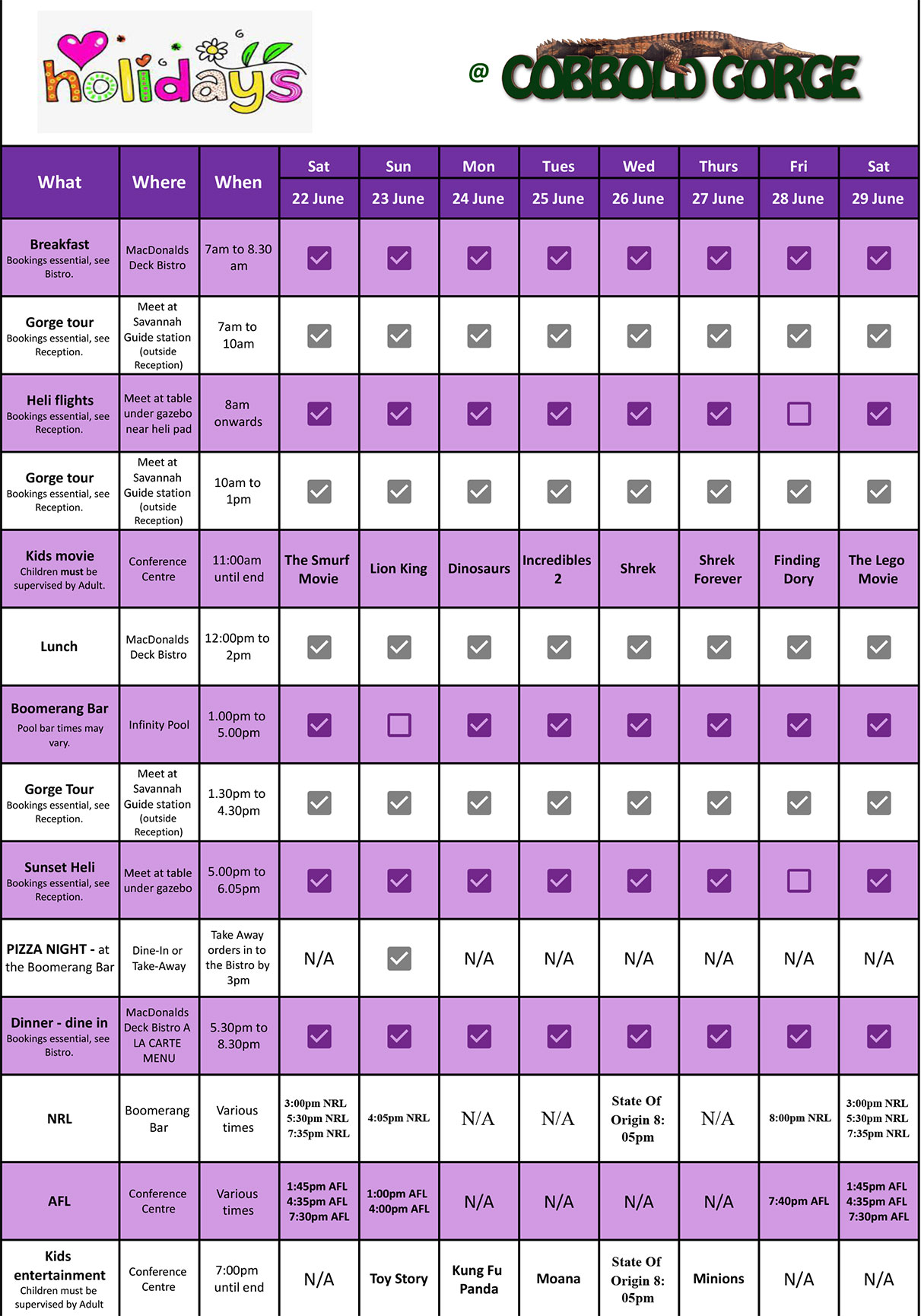 June / July 2024 School Holidays Week 1